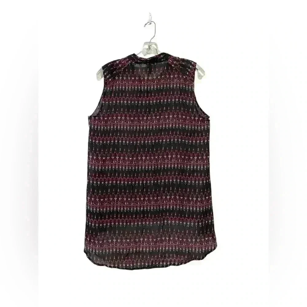 H&M, Vibrant Patterned Semi-Transparent Sleeveless Blouse, Size 12, Navy, Red π - Picture 6 of 7